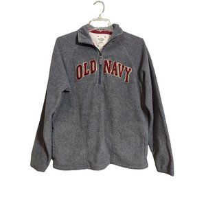 Old Navy 1/4 Zip Jacket Gray Fleece 2 Pocket Embroidered Spellout Adult Large